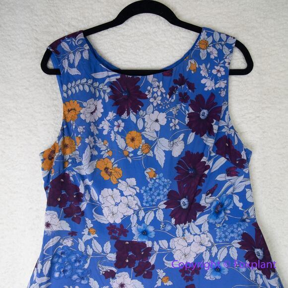 Adrianna Papell Women's Botanical Border Fit and Flare dress blue, plus size 16 - Picture 4 of 16